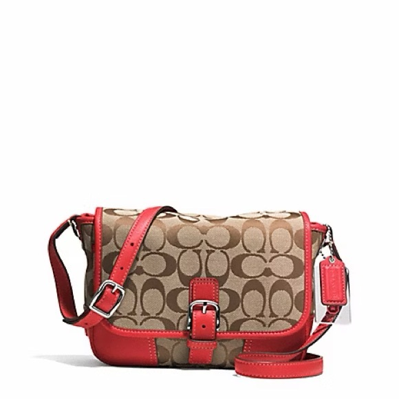 Coach Handbags - Authentic 2014 Coach Hadley Signature Field Crossbody Bag With Red Leather Trim